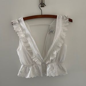 FOREVER 21 White eyelet ruffled short crop top